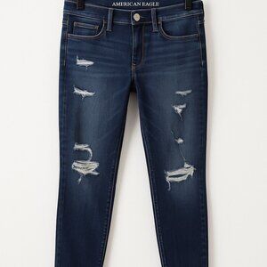 American Eagle Hi Rise Jegging Jeans Distressed Denim Size 0 360 Super Stretch